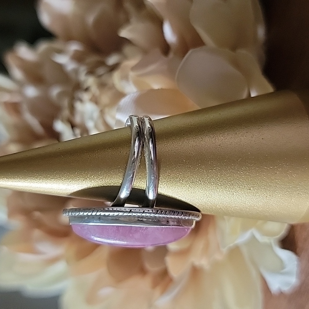 Solid Sterling Silver Pink Moonstone Ring Size 8 … - image 6